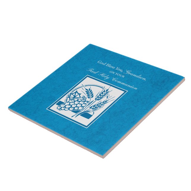 Azulejo De Cerâmica Avô Primeiro Comunhão Azul, Trigo, Uvas (Lateral)