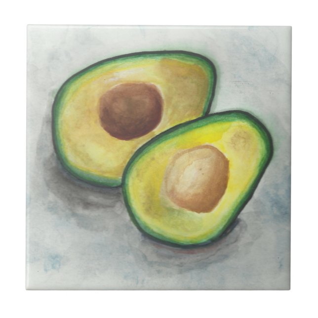Azulejo De Cerâmica Avocado em Watercolor (Frente)