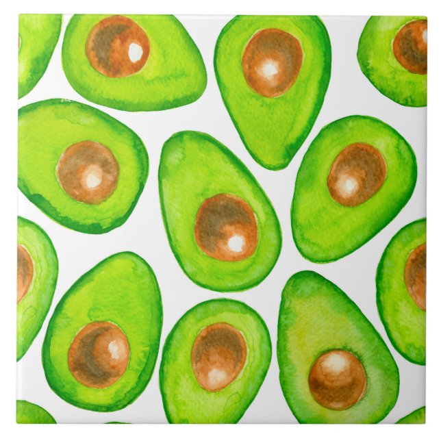 Azulejo De Cerâmica Avocado fatias aquarela (Frente)