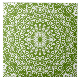 Azulejo De Cerâmica Avocado Green sobre Mandala Branco Caleidoscópio