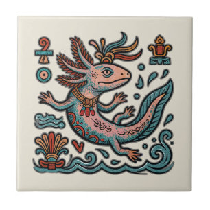 Azulejo De Cerâmica Axolotl Asteca Xolotl pedra erodida tribal boho ar