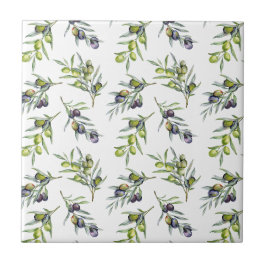 Azulejo De Cerâmica Azeitonas em Aguarela Verde Salvia