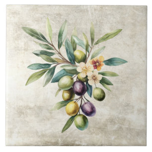Azulejo De Cerâmica Azeitonas Rústicas Flores de Videira Textura Falsa