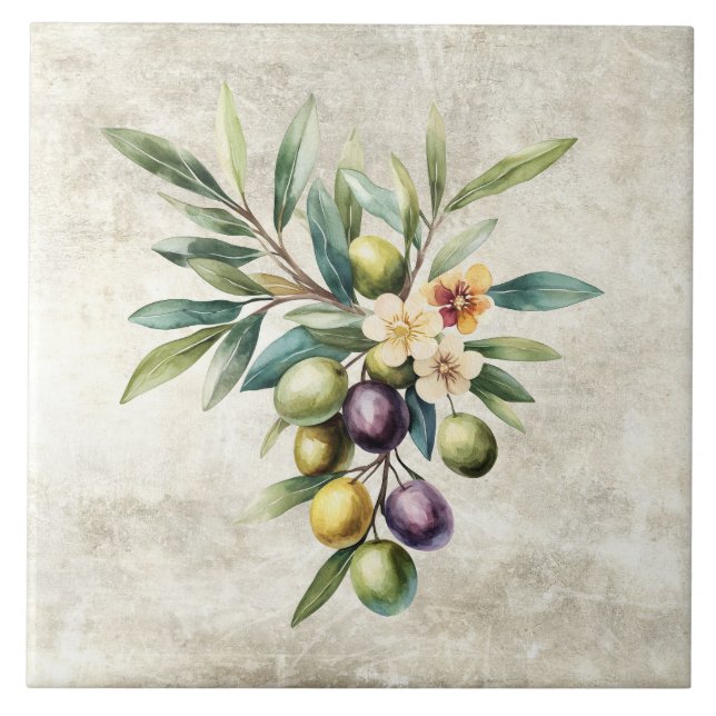 Azulejo De Cerâmica Azeitonas Rústicas Flores de Videira Textura Falsa (Frente)