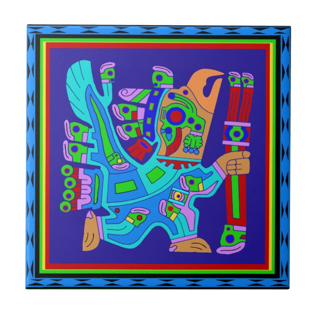 Azulejo De Cerâmica Aztec Eagle Guerreiro Deus (Frente)