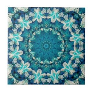 Azulejo De Cerâmica Azul Aqua Mandala Rosette Retro Hippie