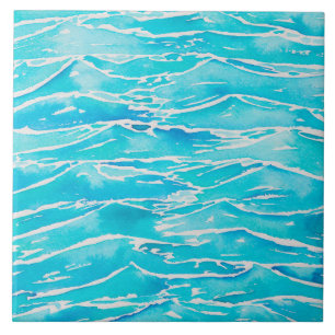 Azulejo De Cerâmica Azul Aqua Ocean Sea Waves Watercolor Impressão