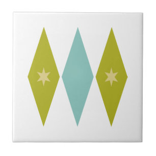 Azulejo De Cerâmica Azul Aqua Verde Amarelo Diamantes Estrelas Meados