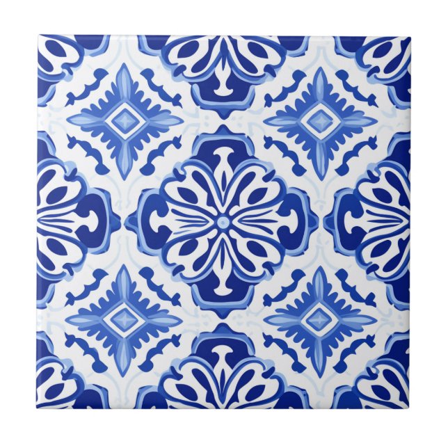 Azulejo De Cerâmica Azul Arabesque (Frente)