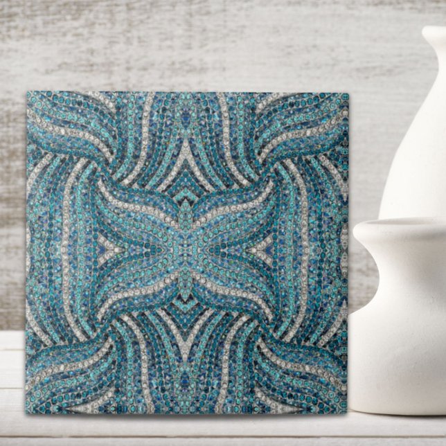Azulejo De Cerâmica azul-azul-azul-cinza-de-prata (bohemian girly chic silver grey turquoise blue ceramic tile)