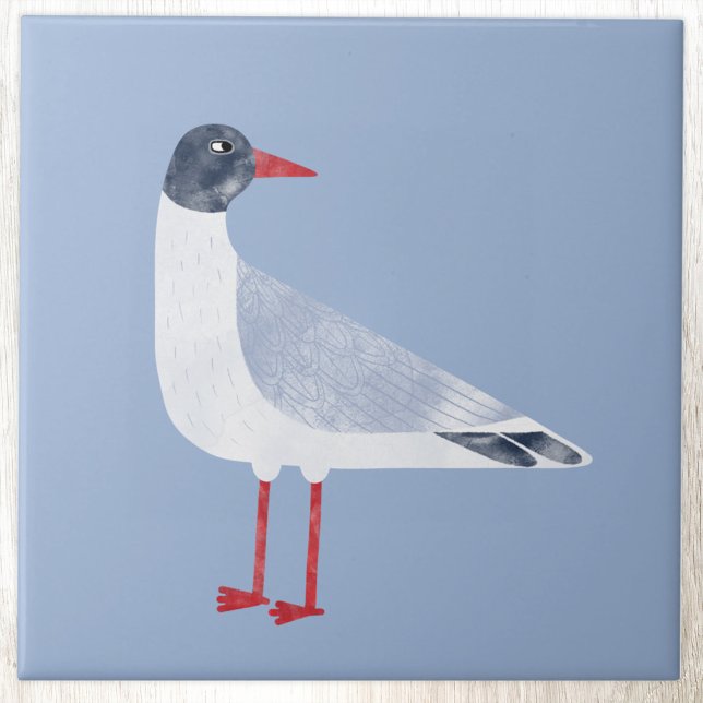 Azulejo De Cerâmica Azul-azul-azul-marinho (Fun Black Headed Gull seagull ceramic tile)