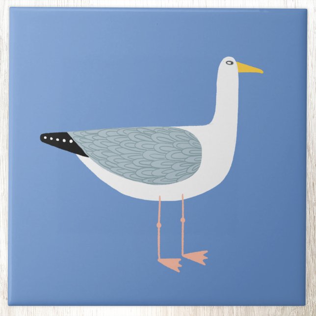 Azulejo De Cerâmica Azul-azul-azul-marinho (Fun nautical seagull blue ceramic tile)
