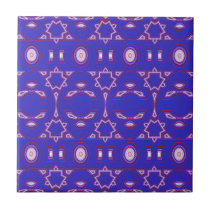 Azulejo De Cerâmica Azul Berries Rosa e Geométrico Branco