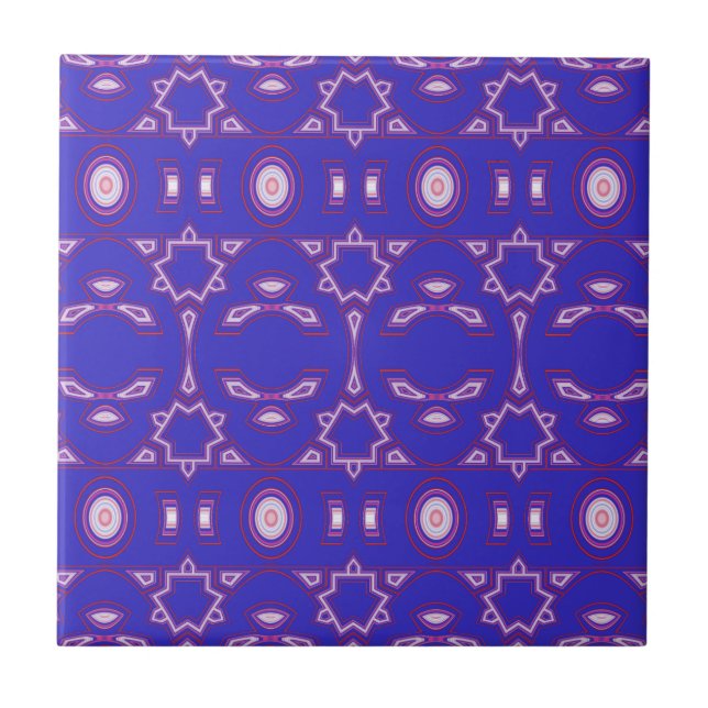 Azulejo De Cerâmica Azul Berries Rosa e Geométrico Branco (Frente)