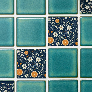 Azulejo De Cerâmica azul botânico