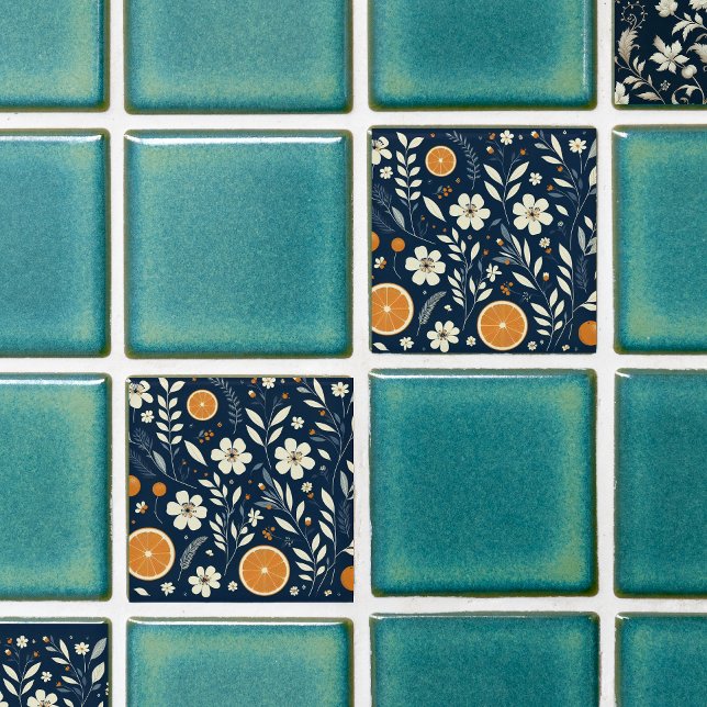 Azulejo De Cerâmica azul botânico (Criador carregado)