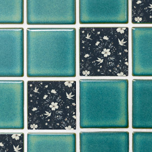 Azulejo De Cerâmica azul botânico