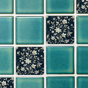 Azulejo De Cerâmica azul botânico