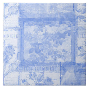 Azulejo De Cerâmica Azul botânico francês inspirado