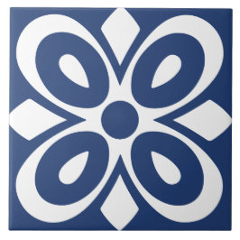 Azulejo De Cerâmica Azul branco abstrato floral geométrico