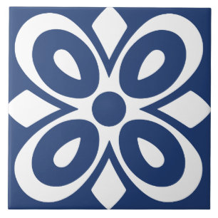 Azulejo De Cerâmica Azul branco abstrato floral geométrico