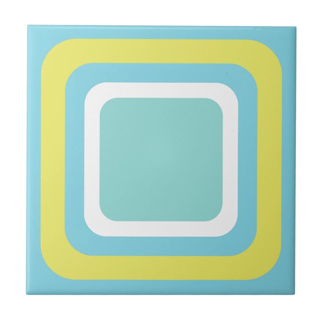 Azulejo De Cerâmica Azul Branco Amarelo Retro (Frente)