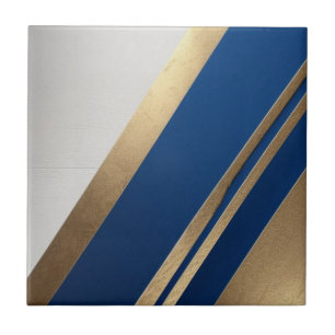 Azulejo de cerâmica azul, branco e ouro