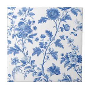 Azulejo De Cerâmica Azul Branco Vintage Toile Floral