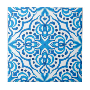 Azulejo De Cerâmica Azul brilhante e marroquino branco