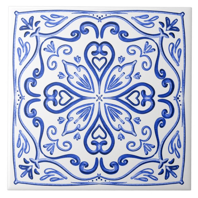 Azulejo De Cerâmica Azul brilhante elegante e branco (Frente)