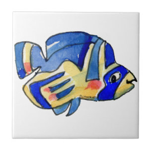 Azulejo De Cerâmica Azul Cartoon Butterfly Fish