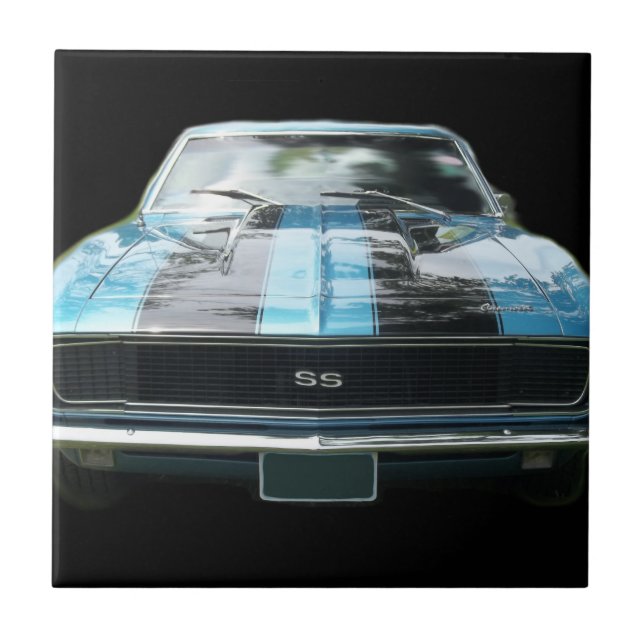 Azulejo De Cerâmica Azul-céu SS Camaro com listras pretas (Frente)