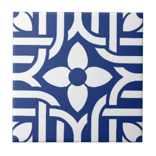 Azulejo De Cerâmica Azul Chic Floral & Branco