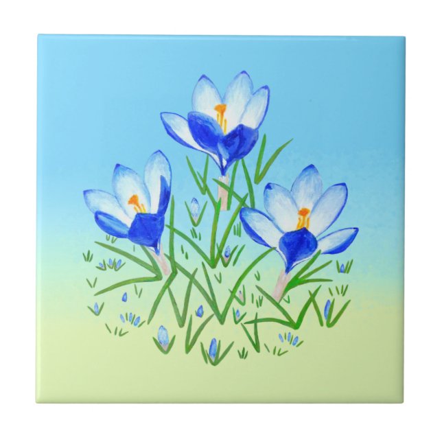 Azulejo de Cerâmica Azul Claro e Amarelo Crocus Az (Frente)