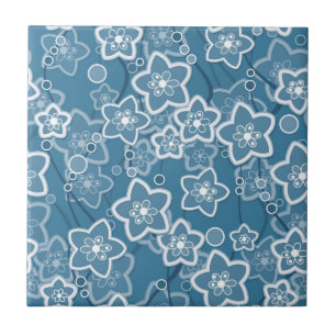 Azulejo De Cerâmica azul com branco, azul, flores, floral, rústico, fa