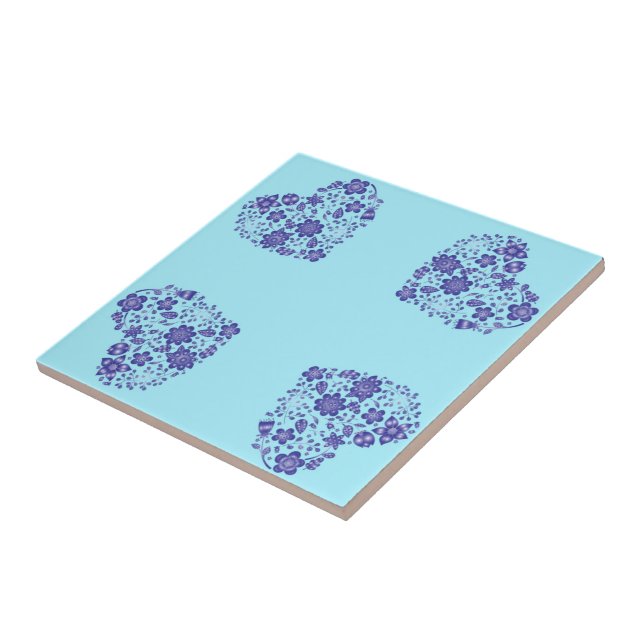 Azulejo de Cerâmica Azul com Flores do Coração (Lateral)