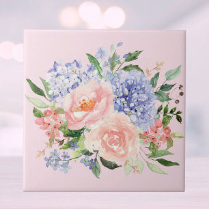 Azulejo De Cerâmica Azul Cor-de-água Cor-rosa Hydrangea Peony Primaver