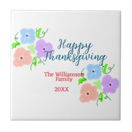 Azulejo De Cerâmica Azul, cor-de-rosa feliz Ação de Graças adiciona fa