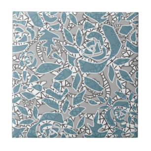 Azulejo De Cerâmica Azul de abstrato romântico de colar sem costura