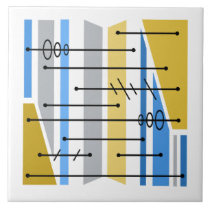 Azulejo De Cerâmica Azul de Arte Geométrica de Abstrato Atômica Dourad