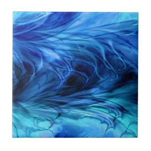 Azulejo De Cerâmica Azul de mármore do Fractal