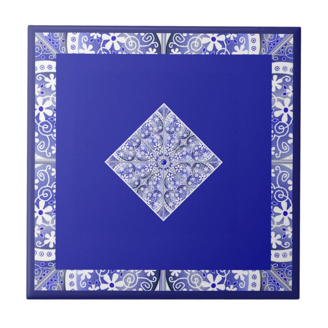 Azulejo De Cerâmica Azul de rendas cerâmicas de Grécia (Frente)