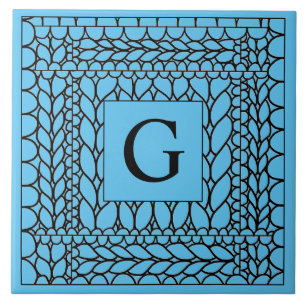 Azulejo De Cerâmica Azul de Tricô em Cerâmica + Inicial