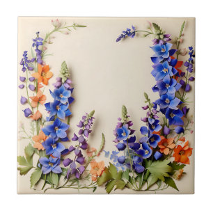 Azulejo De Cerâmica Azul Delfinium Floral