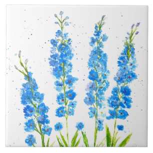 Azulejo De Cerâmica Azul delfinium floral aquarela elegante