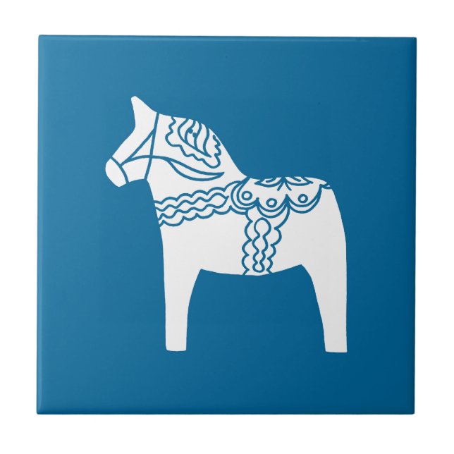 Azulejo De Cerâmica Azul do cavalo de Dala (Frente)