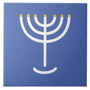Azulejo De Cerâmica Azul Dourado branco Menorah