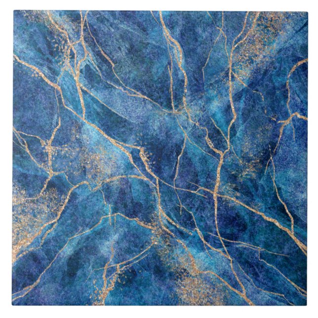 Azulejo De Cerâmica Azul Dourado mármore Bonito (Frente)