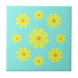 Azulejo De Cerâmica Azul e amarelo de primavera, flores amarelas para 
