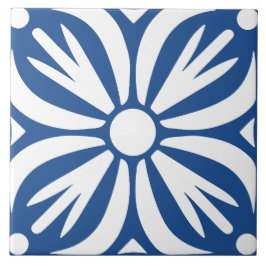 Azulejo De Cerâmica Azul e branco abstrato floral geométrico 